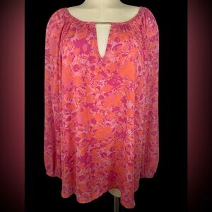 The Pioneer Woman Floral Pink and Orange Long Sleeve Top Women's 2X